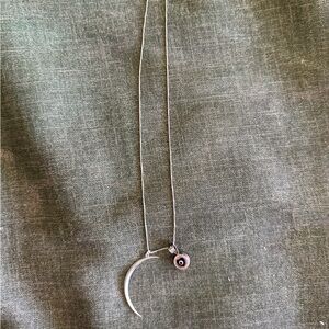 Sterling Silver Moon and Evil Eye Necklace